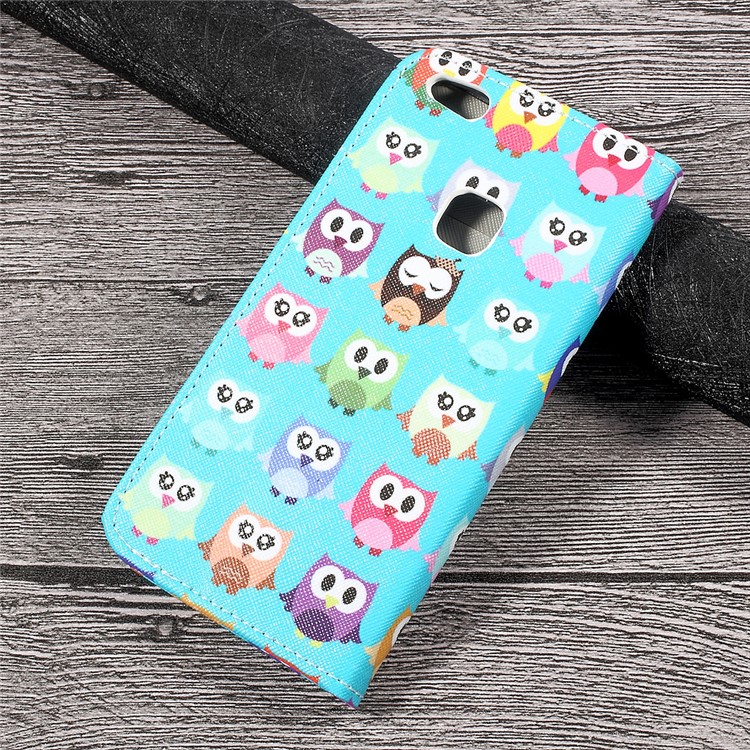 Patterned PU Leather Card Slots Case for Huawei P10 Lite - Adorable Owls-2