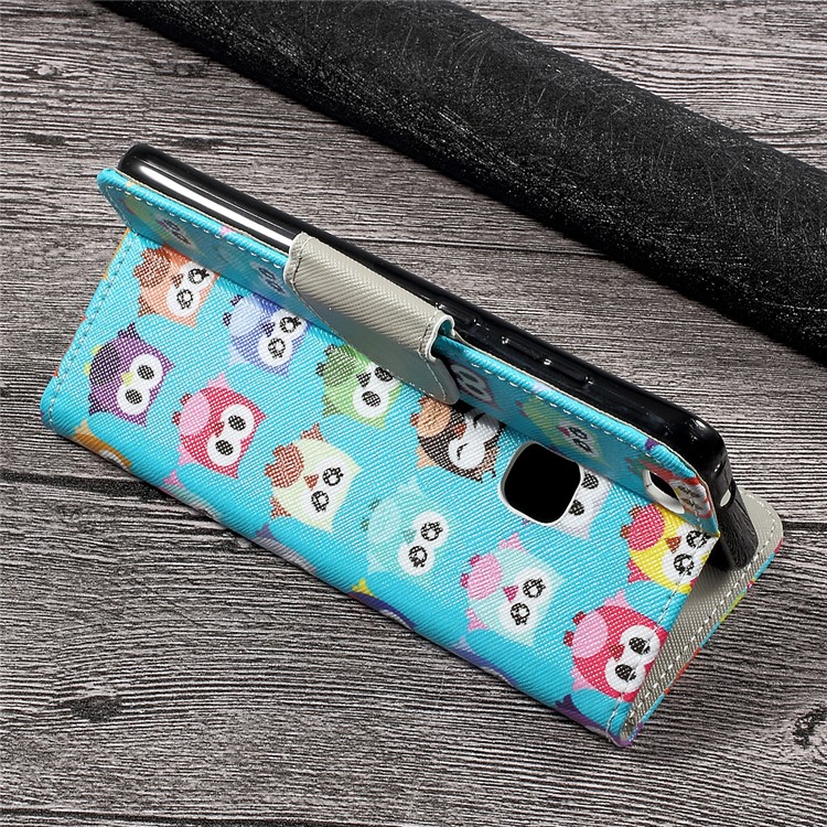 Patterned PU Leather Card Slots Case for Huawei P10 Lite - Adorable Owls-4
