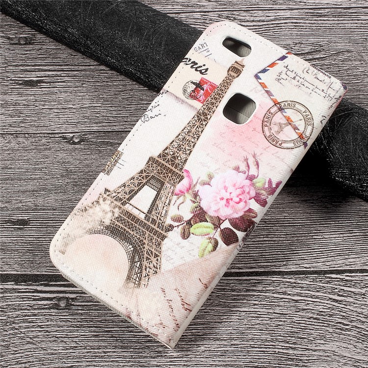 Printing Pattern Leather Wallet Mobile Cover for Huawei P10 Lite - Postcard Style Eiffel Tower-2