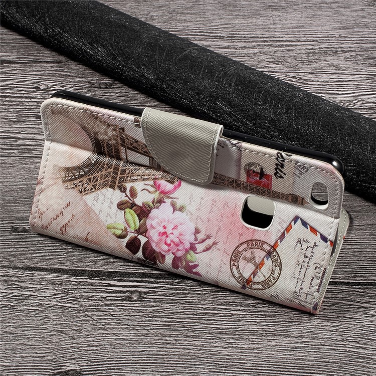 Printing Pattern Leather Wallet Mobile Cover for Huawei P10 Lite - Postcard Style Eiffel Tower-4
