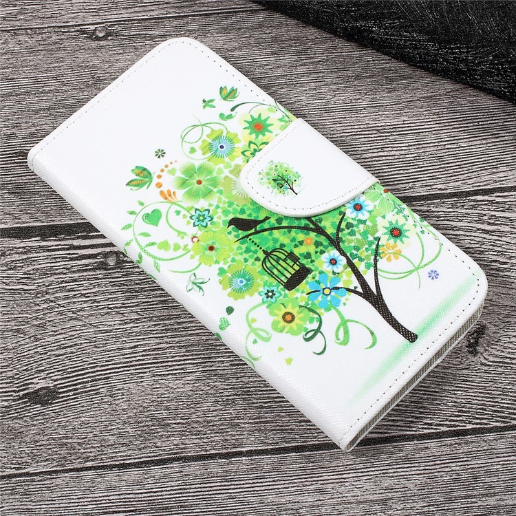 Patterned Leather Stand Wallet Case for Huawei P10 Lite - Green Flowers Tree and Bird-3