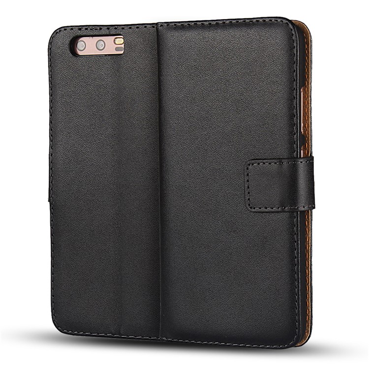 Genuine Split Leather Wallet Magnetic Flip Case for Huawei P10 - Black-1
