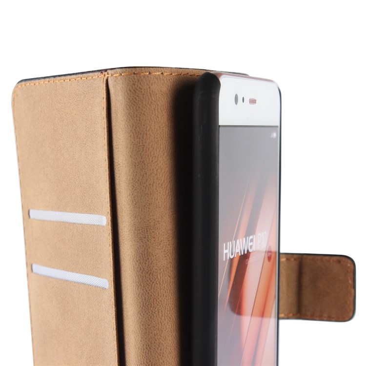 Genuine Split Leather Wallet Magnetic Flip Case for Huawei P10 - Black-13