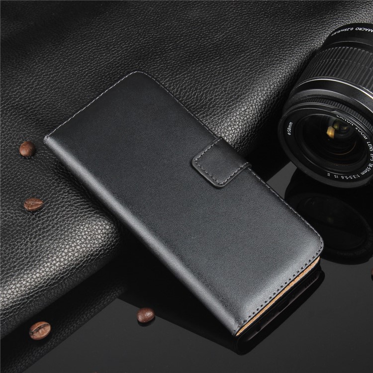 Genuine Split Leather Wallet Magnetic Flip Case for Huawei P10 - Black-14