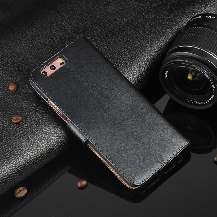 Genuine Split Leather Wallet Magnetic Flip Case for Huawei P10 - Black-15