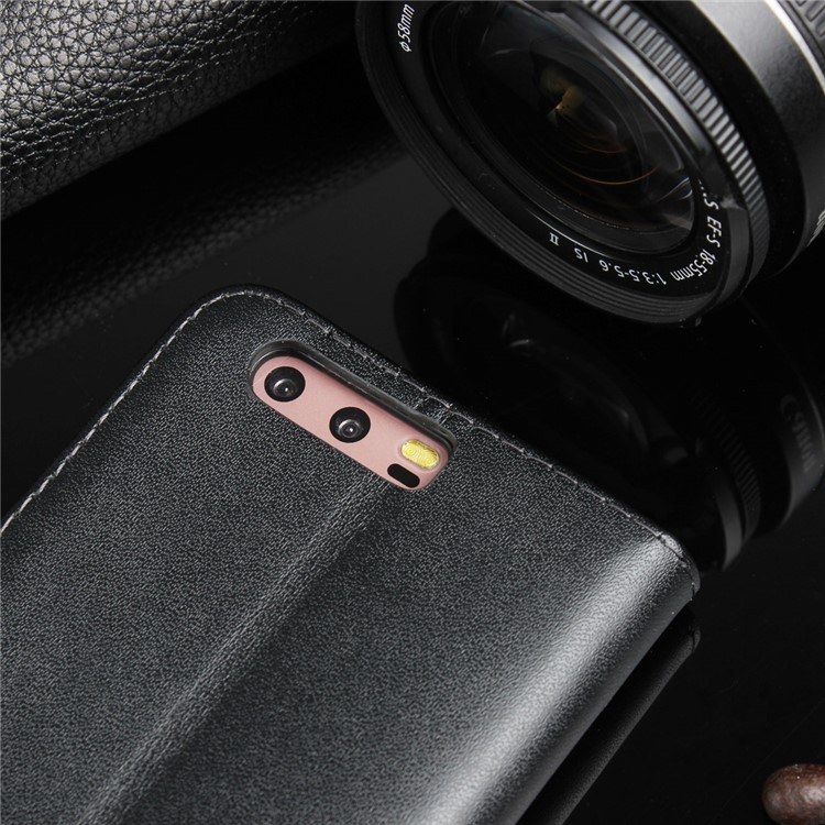 Genuine Split Leather Wallet Magnetic Flip Case for Huawei P10 - Black-18