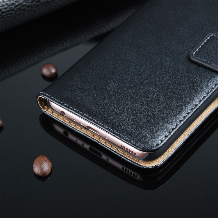 Genuine Split Leather Wallet Magnetic Flip Case for Huawei P10 - Black-19