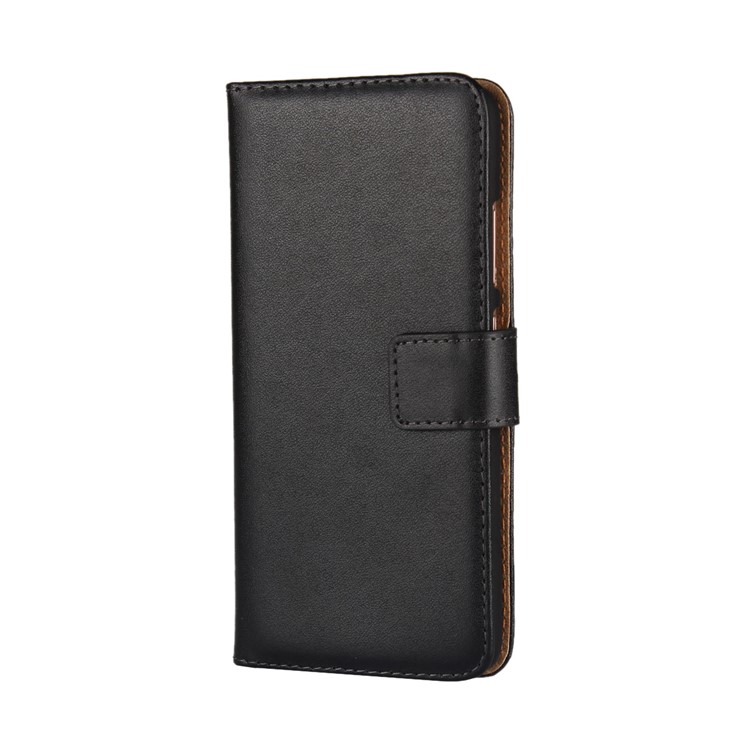 Genuine Split Leather Wallet Magnetic Flip Case for Huawei P10 - Black-2