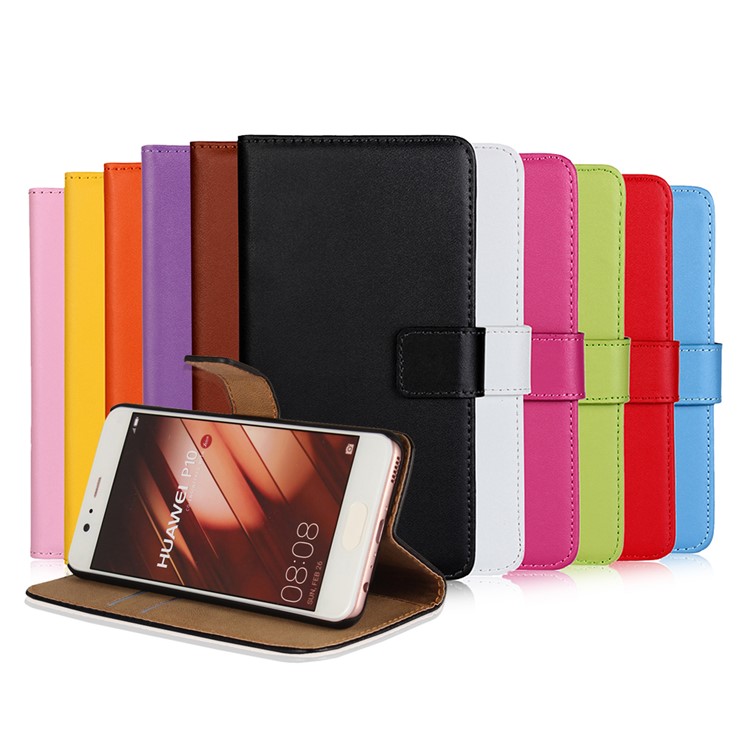 Genuine Split Leather Wallet Magnetic Flip Case for Huawei P10 - Black-23
