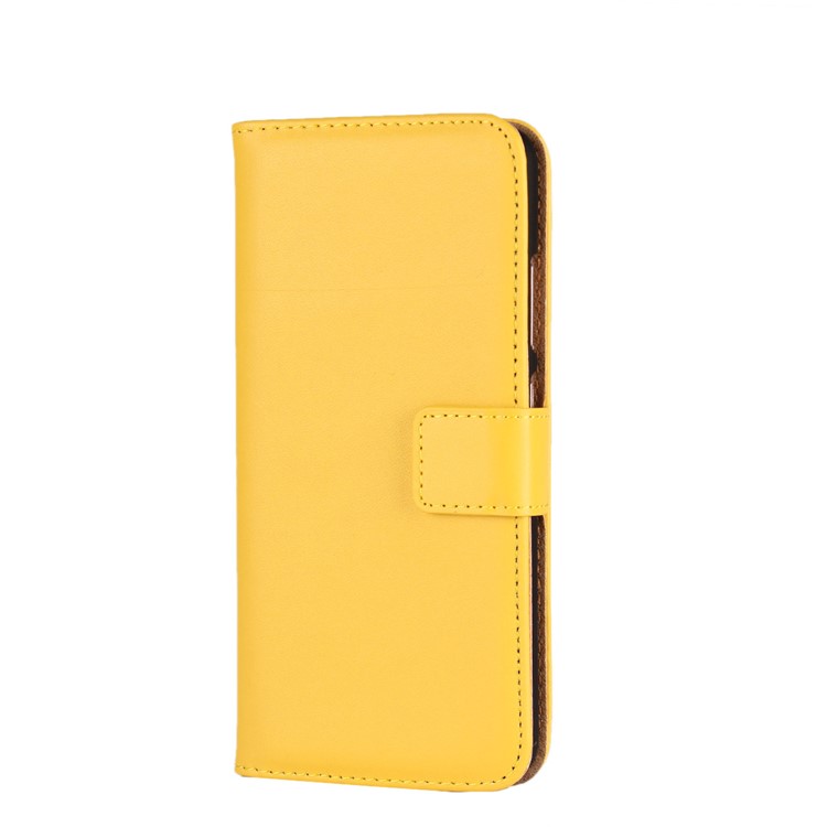 Genuine Split Leather Folio Flip Cover with Card Slots for Huawei P10 - Yellow-2