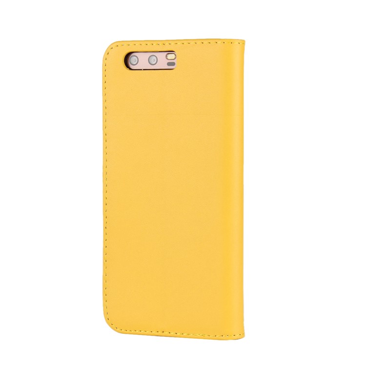 Genuine Split Leather Folio Flip Cover with Card Slots for Huawei P10 - Yellow-3