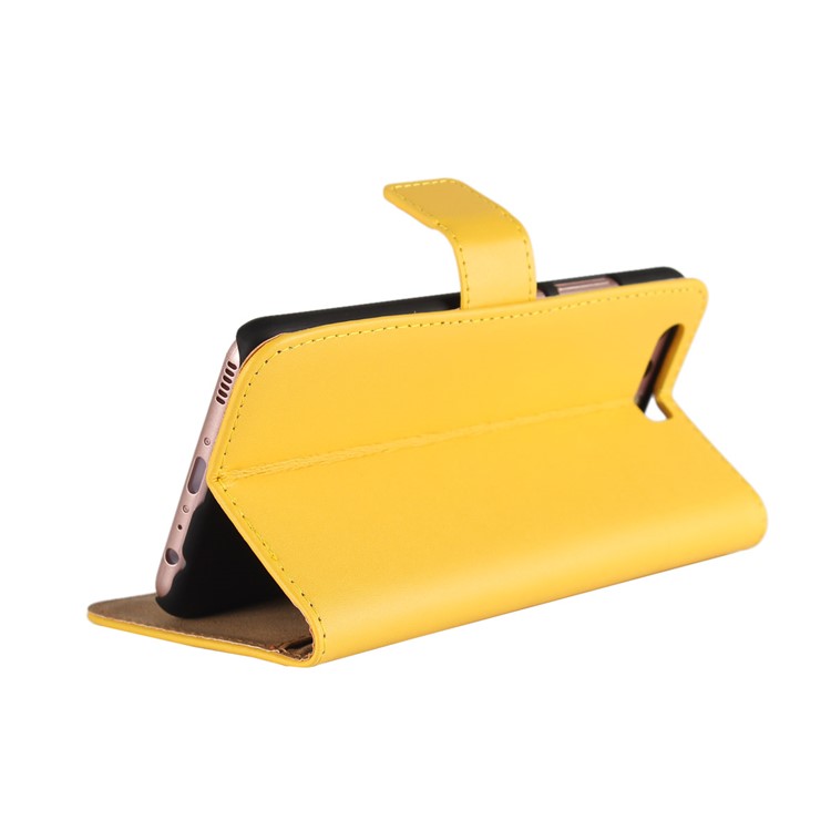 Genuine Split Leather Folio Flip Cover with Card Slots for Huawei P10 - Yellow-4