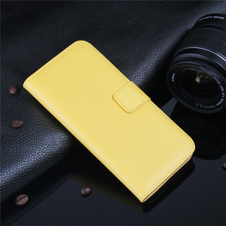 Genuine Split Leather Folio Flip Cover with Card Slots for Huawei P10 - Yellow-5