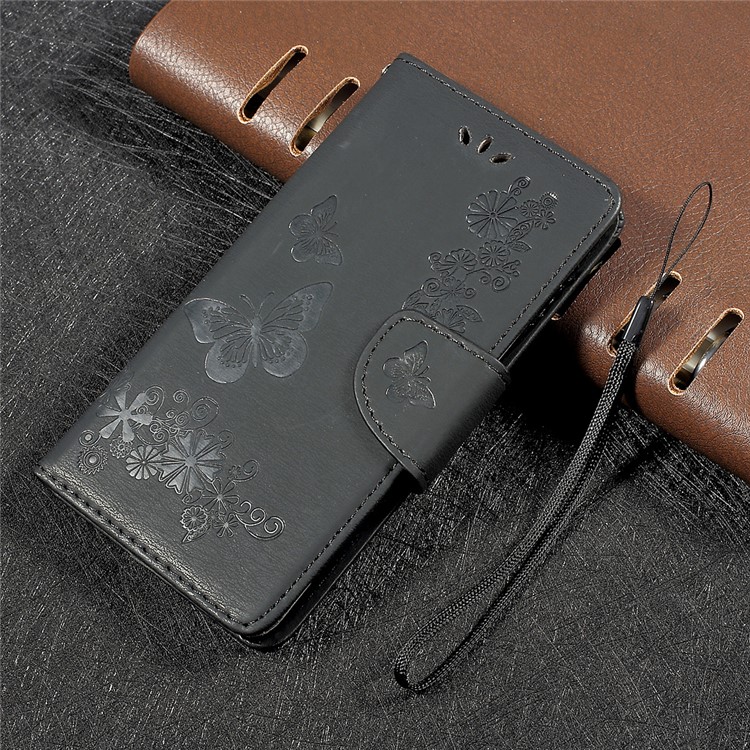 Imprinted Butterfly Flowers Leather Stand Wallet Case for Huawei P10 Lite - Black-1
