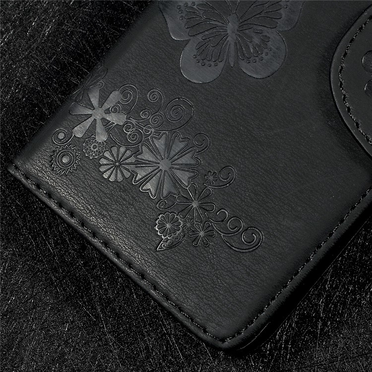 Imprinted Butterfly Flowers Leather Stand Wallet Case for Huawei P10 Lite - Black-5