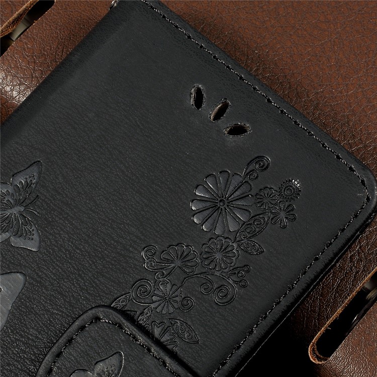 Imprinted Butterfly Flowers Leather Stand Wallet Case for Huawei P10 Lite - Black-6