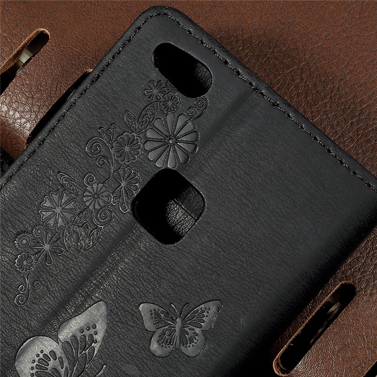 Imprinted Butterfly Flowers Leather Stand Wallet Case for Huawei P10 Lite - Black-7