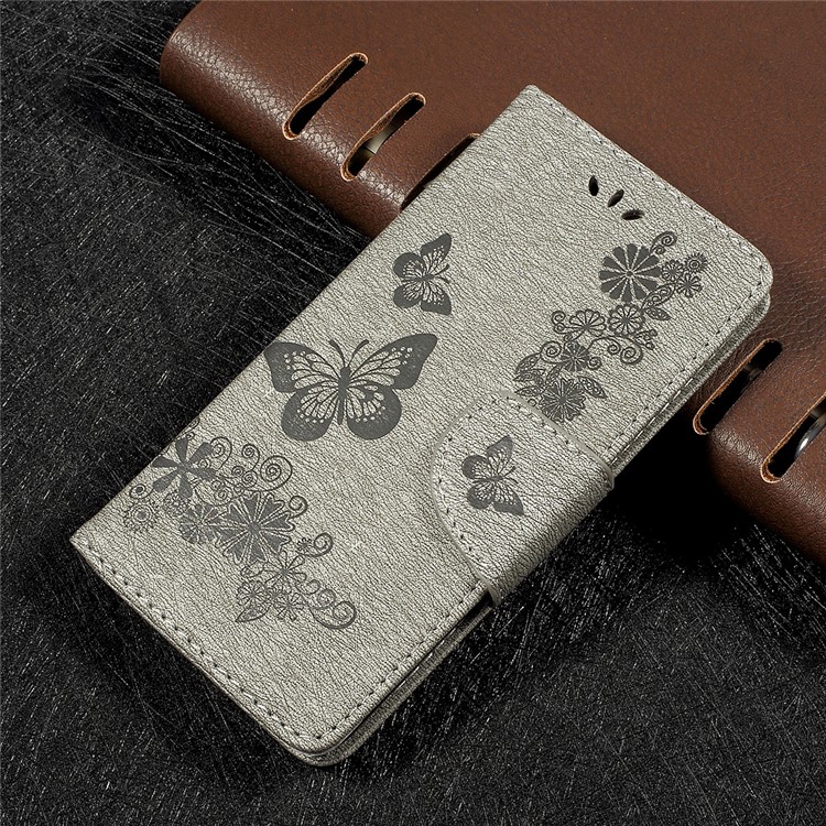 Imprinted Butterfly Flowers Leather Wallet Case Shell for Huawei P10 Lite - Grey-1