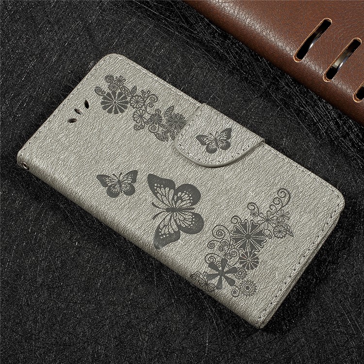 Imprinted Butterfly Flowers Leather Wallet Case Shell for Huawei P10 Lite - Grey-3