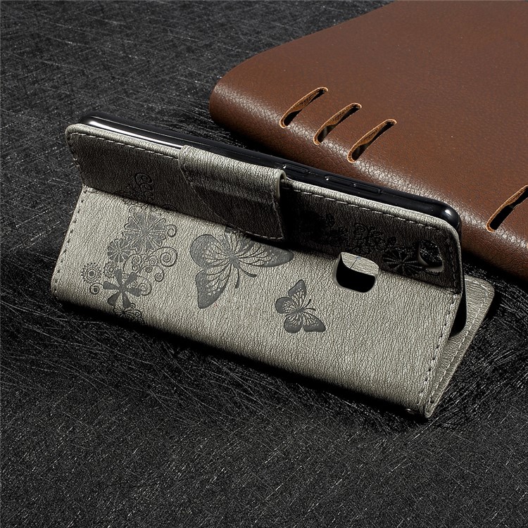 Imprinted Butterfly Flowers Leather Wallet Case Shell for Huawei P10 Lite - Grey-4