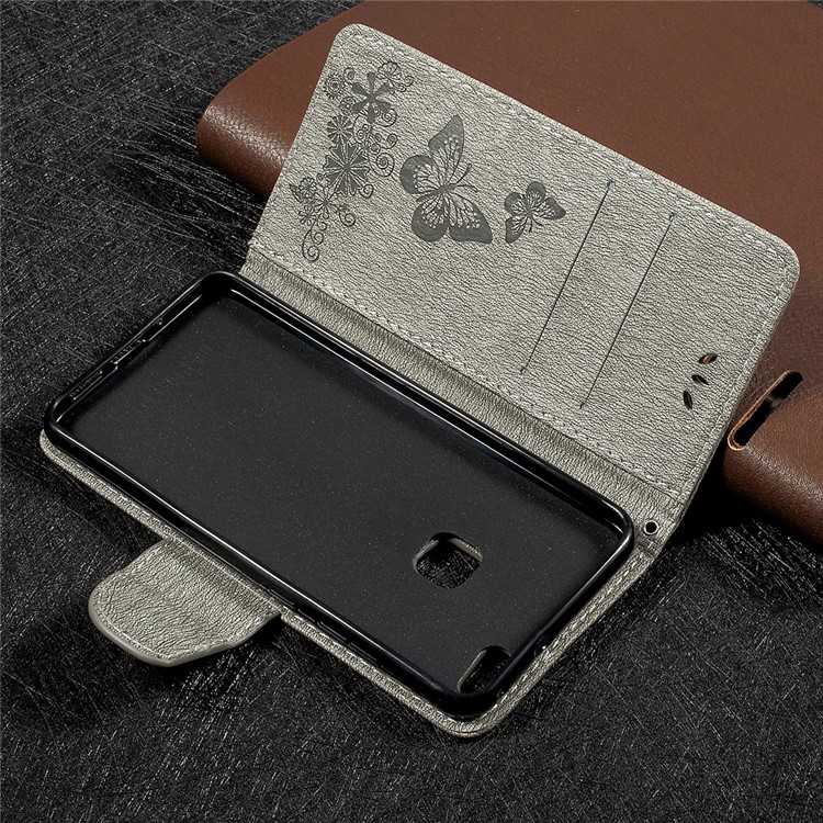 Imprinted Butterfly Flowers Leather Wallet Case Shell for Huawei P10 Lite - Grey-5