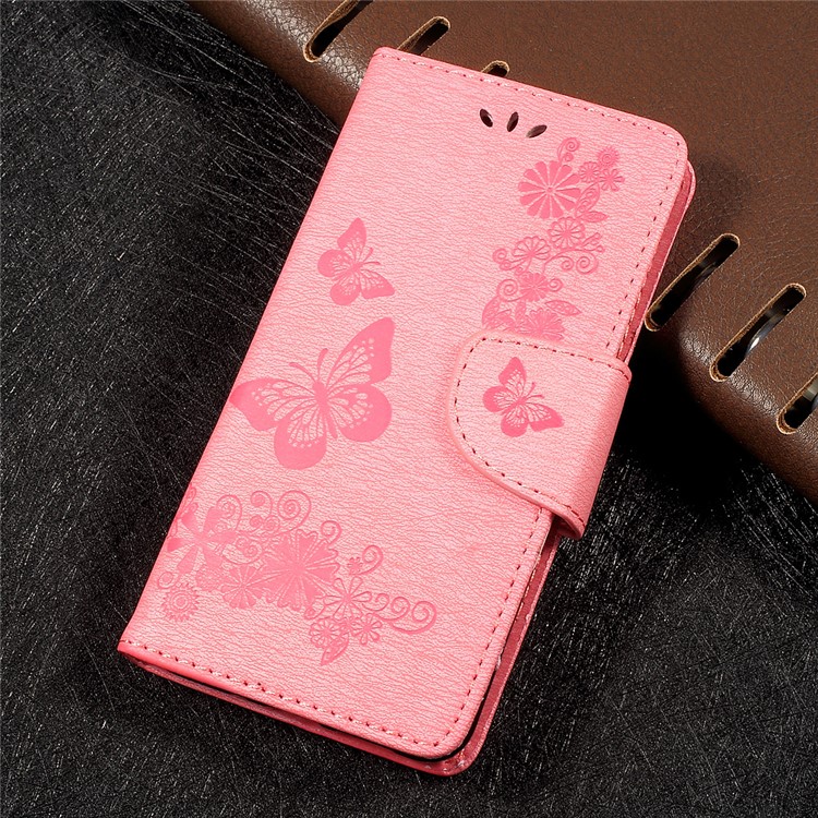 Imprinted Butterfly Flowers Flip Stand Leather Wallet Cover for Huawei P10 Lite - Pink-1