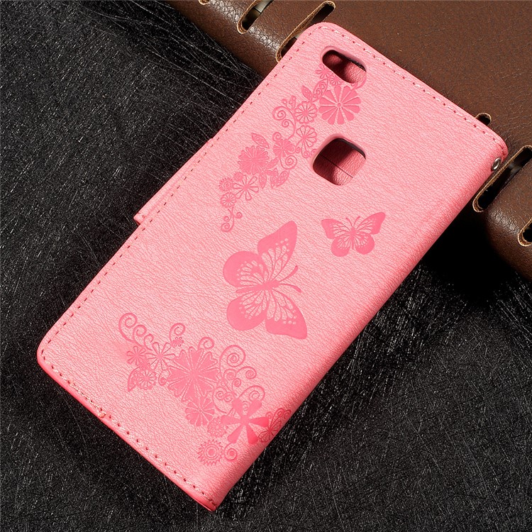 Imprinted Butterfly Flowers Flip Stand Leather Wallet Cover for Huawei P10 Lite - Pink-2