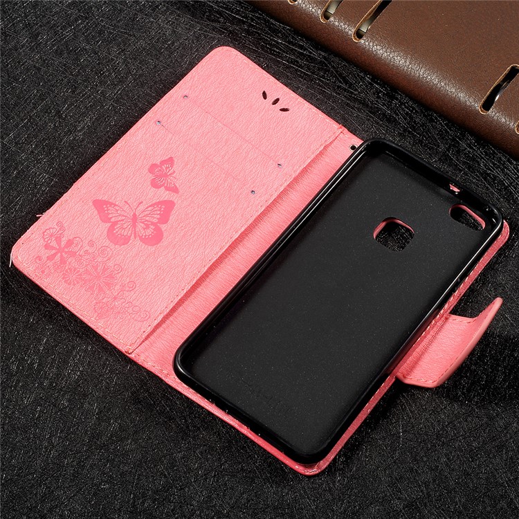 Imprinted Butterfly Flowers Flip Stand Leather Wallet Cover for Huawei P10 Lite - Pink-5