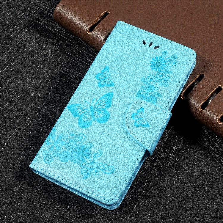 Imprinted Butterfly Flowers PU Leather Wallet Protective Case for Huawei P10 Lite - Blue-1