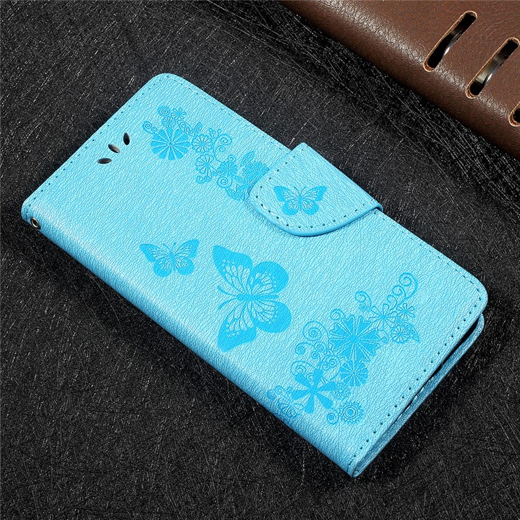 Imprinted Butterfly Flowers PU Leather Wallet Protective Case for Huawei P10 Lite - Blue-3