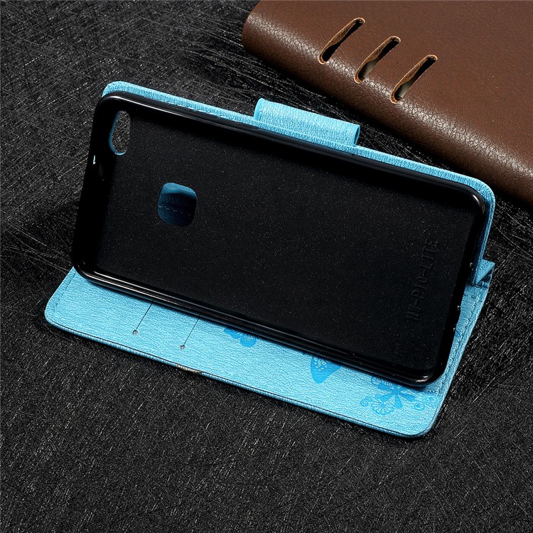 Imprinted Butterfly Flowers PU Leather Wallet Protective Case for Huawei P10 Lite - Blue-4