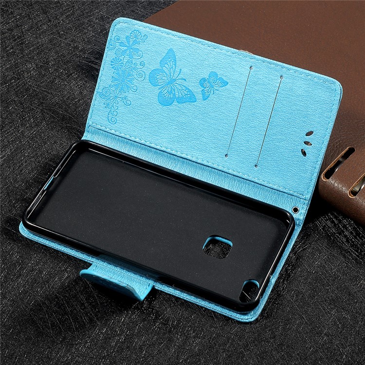 Imprinted Butterfly Flowers PU Leather Wallet Protective Case for Huawei P10 Lite - Blue-5