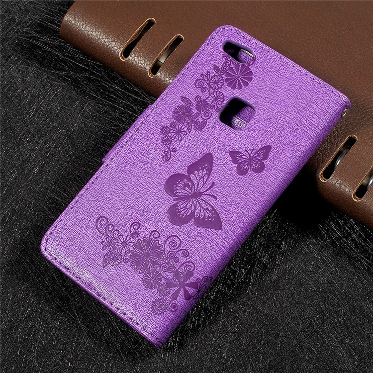 Imprinted Butterfly Flowers Leather Wallet Case Accessory for Huawei P10 Lite - Purple-2