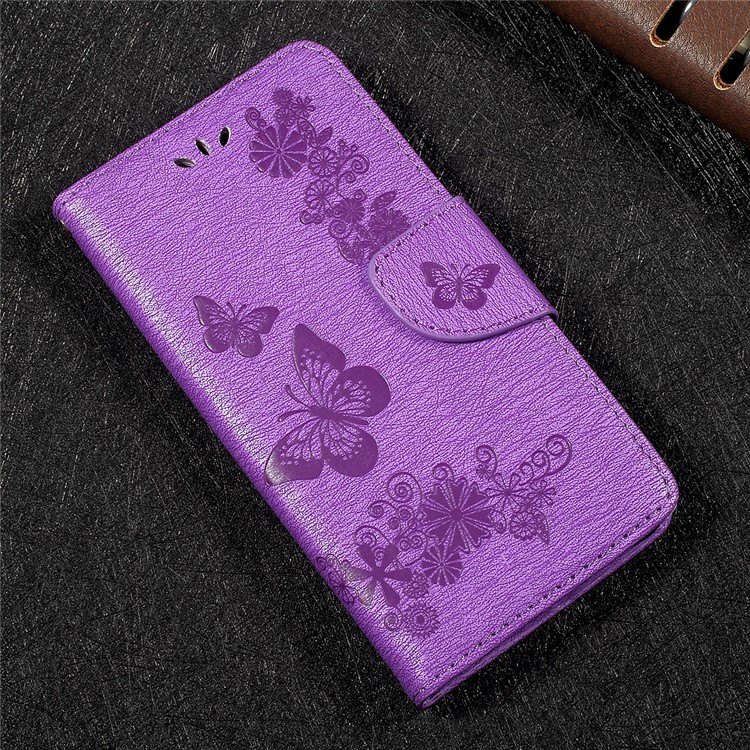 Imprinted Butterfly Flowers Leather Wallet Case Accessory for Huawei P10 Lite - Purple-3