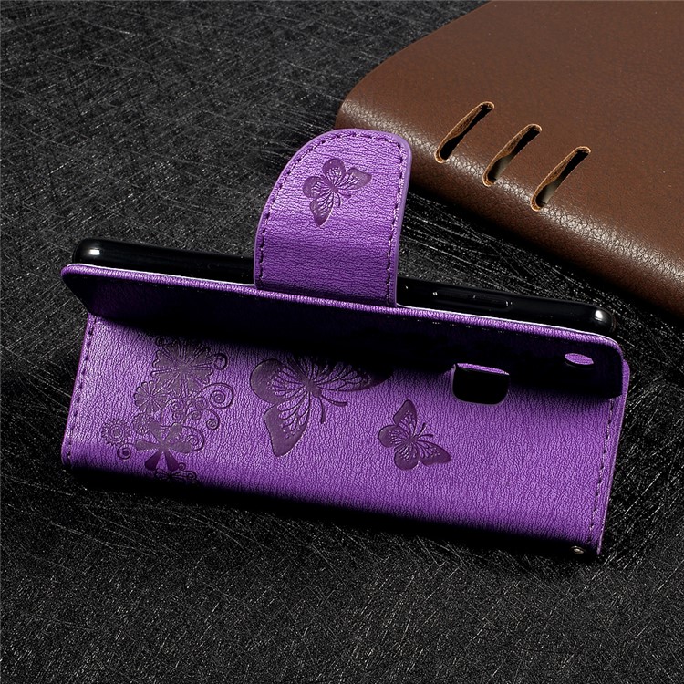 Imprinted Butterfly Flowers Leather Wallet Case Accessory for Huawei P10 Lite - Purple-4