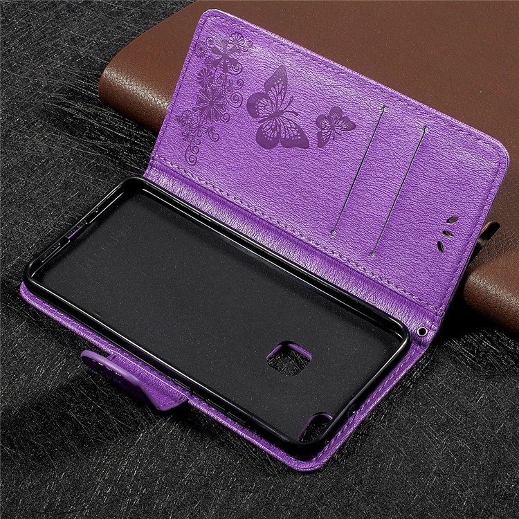 Imprinted Butterfly Flowers Leather Wallet Case Accessory for Huawei P10 Lite - Purple-5