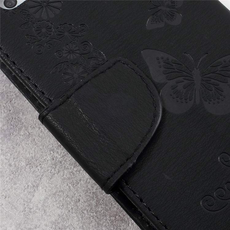 Imprinted Butterfly Flower Leather Wallet Stand Case for Huawei P10 - Black-10