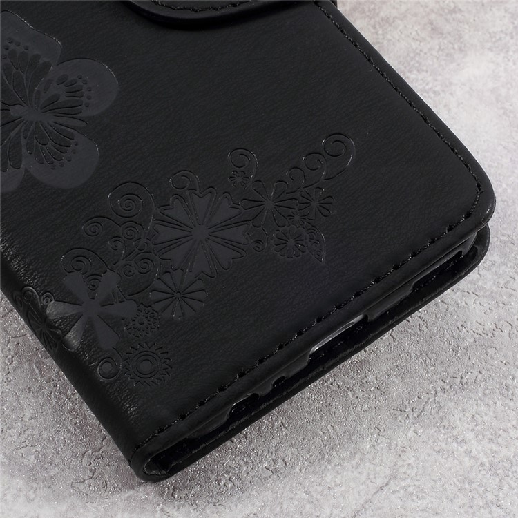 Imprinted Butterfly Flower Leather Wallet Stand Case for Huawei P10 - Black-11
