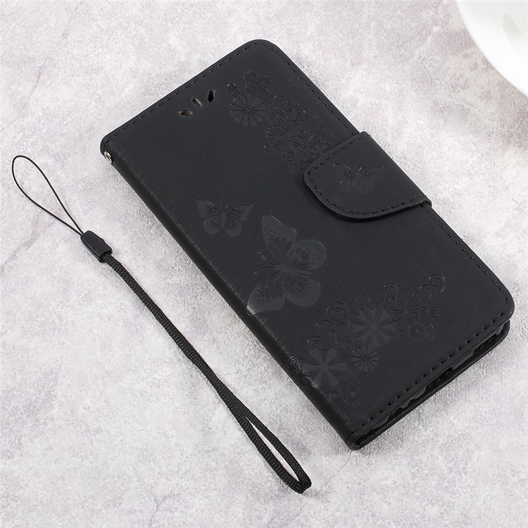 Imprinted Butterfly Flower Leather Wallet Stand Case for Huawei P10 - Black-2