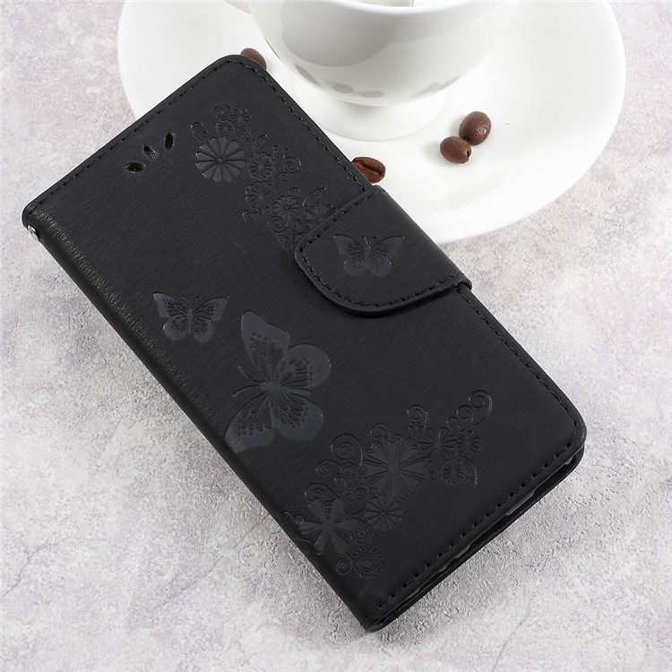 Imprinted Butterfly Flower Leather Wallet Stand Case for Huawei P10 - Black-4