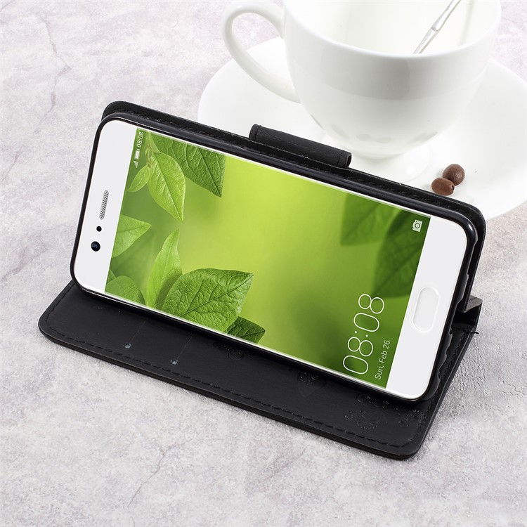 Imprinted Butterfly Flower Leather Wallet Stand Case for Huawei P10 - Black-5