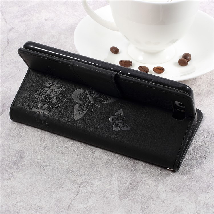 Imprinted Butterfly Flower Leather Wallet Stand Case for Huawei P10 - Black-6