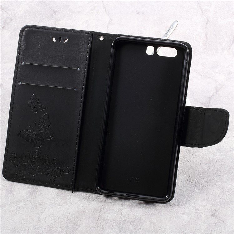 Imprinted Butterfly Flower Leather Wallet Stand Case for Huawei P10 - Black-8