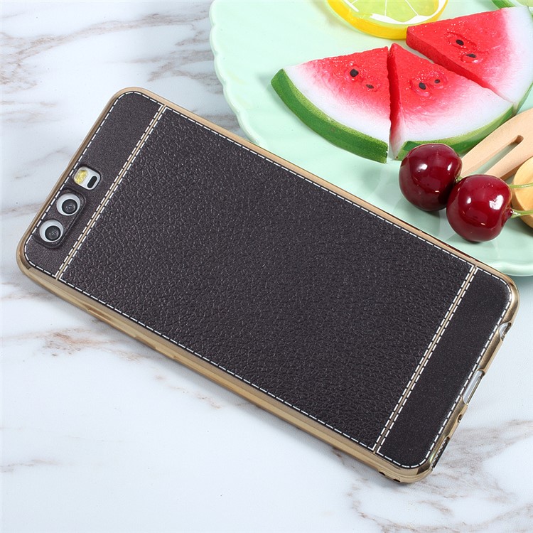 Lychee Grain Leather Coated Plating TPU Phone Case for Huawei P10 Plus - Black-3