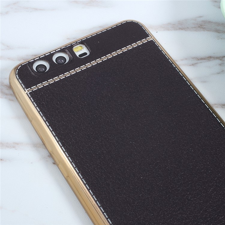 Lychee Grain Leather Coated Plating TPU Phone Case for Huawei P10 Plus - Black-5