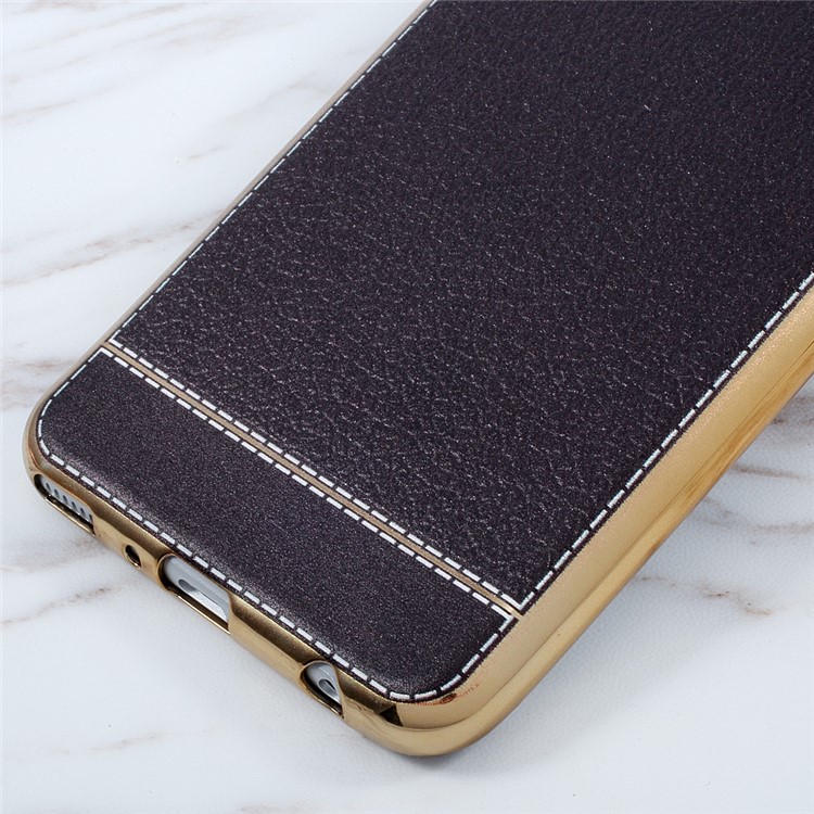 Lychee Grain Leather Coated Plating TPU Phone Case for Huawei P10 Plus - Black-6