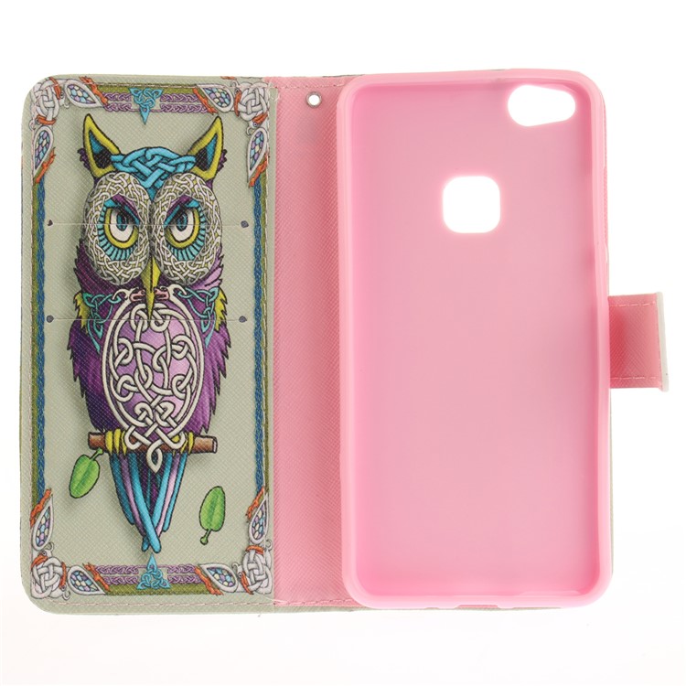 Patterned Wallet Leather Mobile Case Stand for Huawei P10 Lite - Tiger with Green Eye-10
