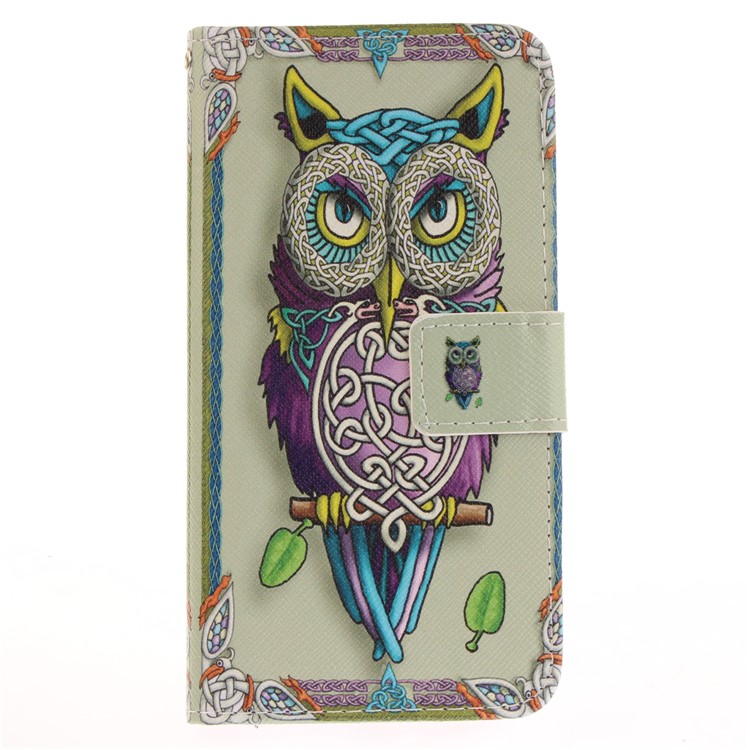 Patterned Wallet Leather Mobile Case Stand for Huawei P10 Lite - Tiger with Green Eye-2