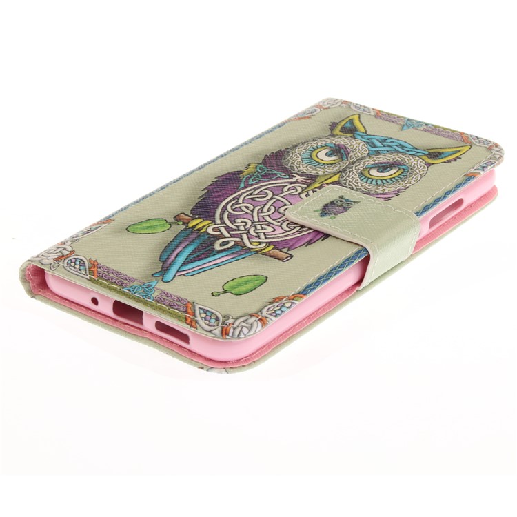 Patterned Wallet Leather Mobile Case Stand for Huawei P10 Lite - Tiger with Green Eye-4