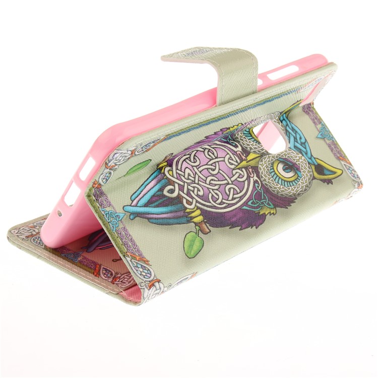 Patterned Wallet Leather Mobile Case Stand for Huawei P10 Lite - Tiger with Green Eye-7